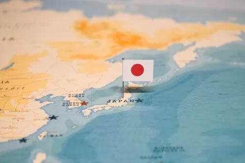 世界地図と日本国旗
