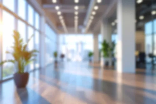 大きな窓から光の入る綺麗なオフィス