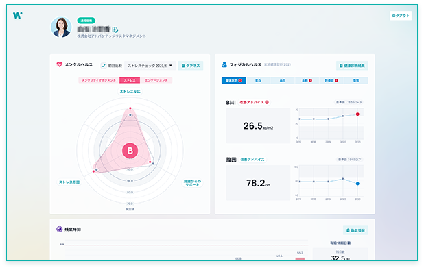 Advantage Well-being DXP 従業員向けホーム画面
